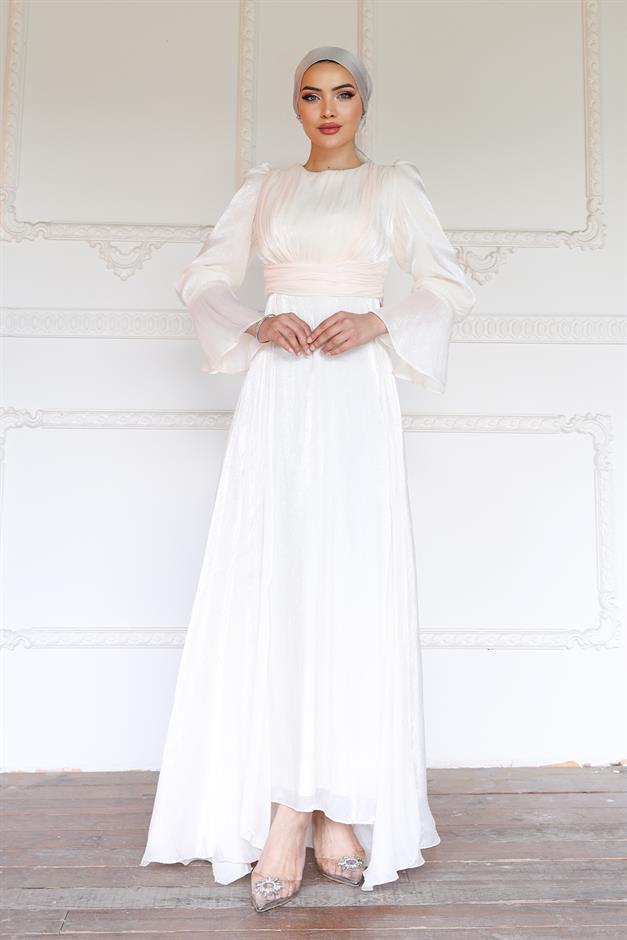 فستان سهرة حرير من يوريو مع تنورة كيب العاج 1235