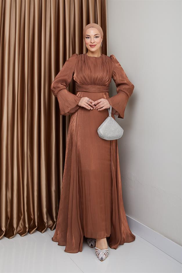 فستان سهرة حرير من يوريو مع تنورة كيب التبغ 1235