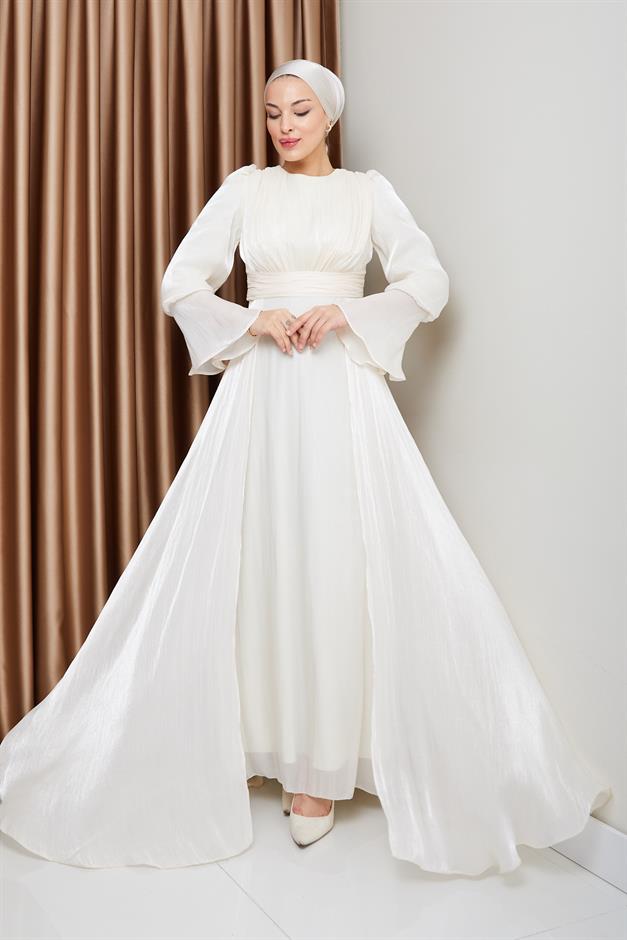 فستان سهرة حرير من يوريو مع تنورة كيب وحدة التحكم الإلكترونية 1235