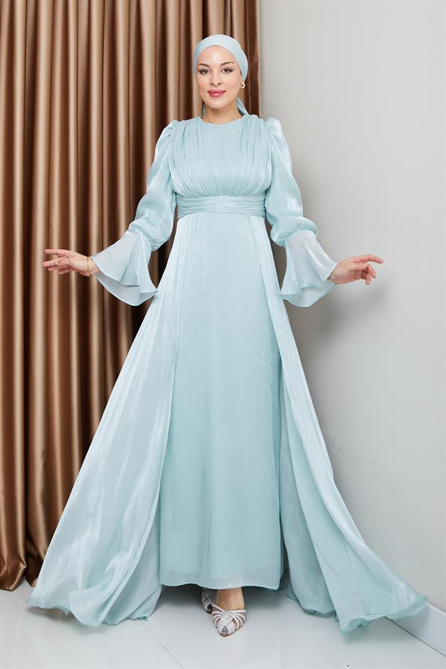 فستان سهرة حرير من يوريو مع تنورة كيب مثل 1235