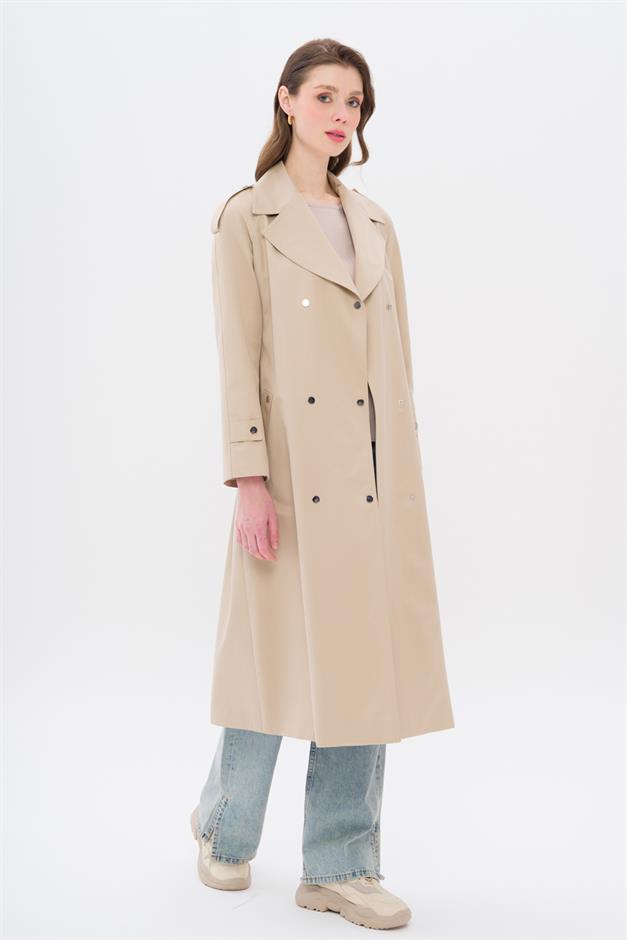 Water-Repellent Trench Coat with Cape and Epaulette Detail and Snap Closure IVORY 6709