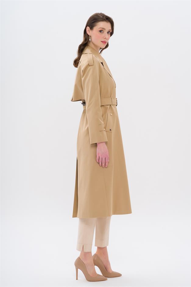 Water-Repellent Trench Coat with Cape and Epaulette Detail and Snap Closure CAMEL 6709