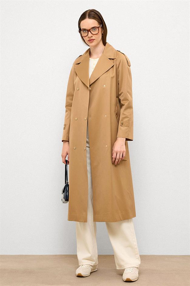 Water-Repellent Trench Coat with Cape and Epaulette Detail and Snap Closure K. KAMEL 6709