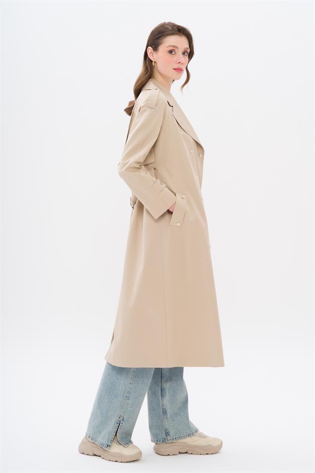 Water-Repellent Trench Coat with Cape and Epaulette Detail and Snap Closure IVORY 6709