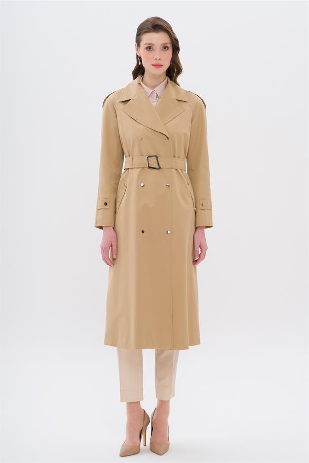 Water-Repellent Trench Coat with Cape and Epaulette Detail and Snap Closure CAMEL 6709