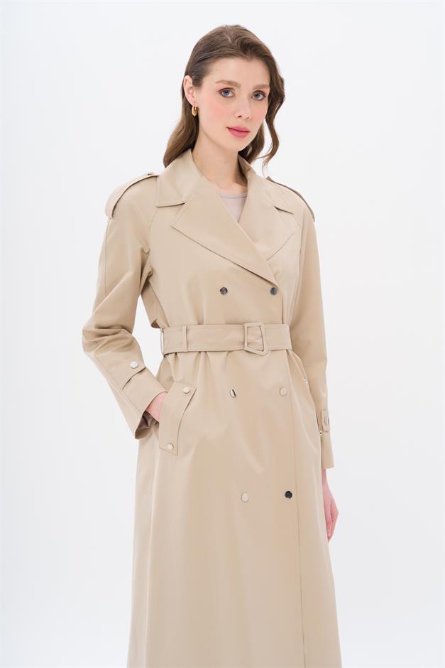 Water-Repellent Trench Coat with Cape and Epaulette Detail and Snap Closure IVORY 6709