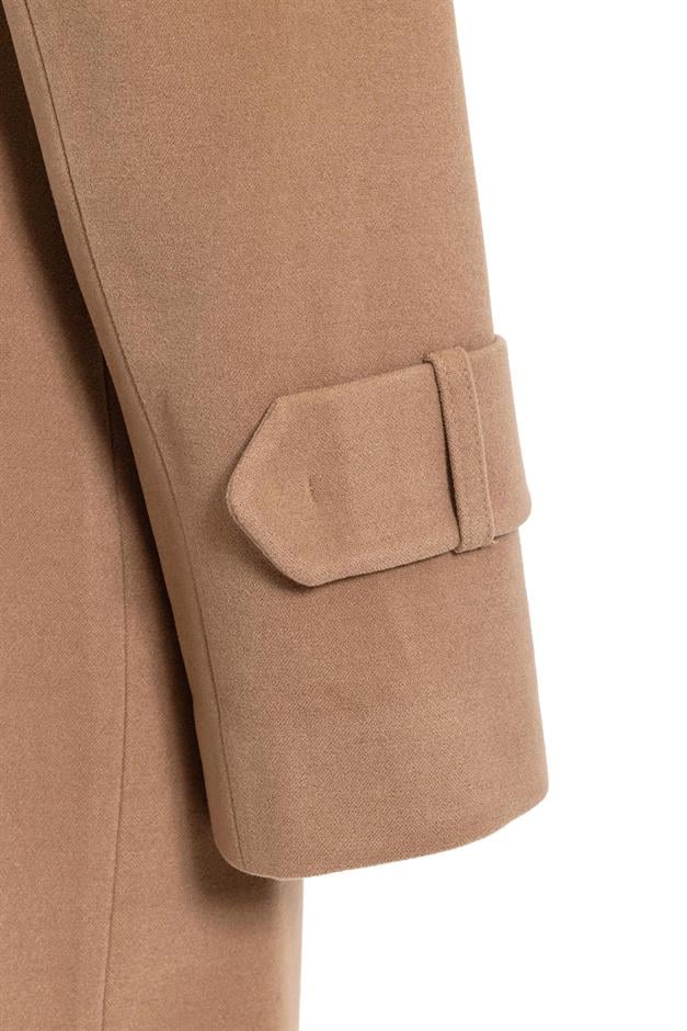 Mid-Length Coat with Cape and Epaulette Detail and Snap Closure CAMEL 3771