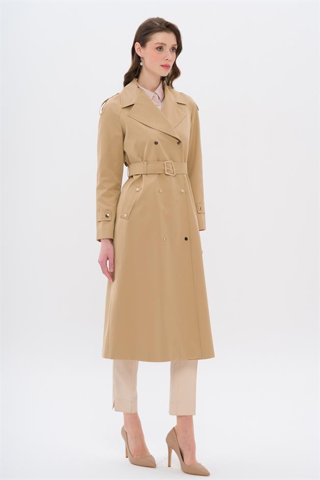 Water-Repellent Trench Coat with Cape and Epaulette Detail and Snap Closure CAMEL 6709