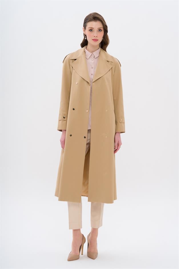 Water-Repellent Trench Coat with Cape and Epaulette Detail and Snap Closure CAMEL 6709