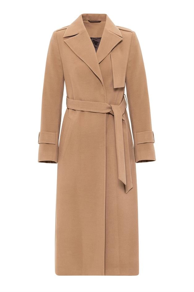 Mid-Length Coat with Cape and Epaulette Detail and Snap Closure CAMEL 3771