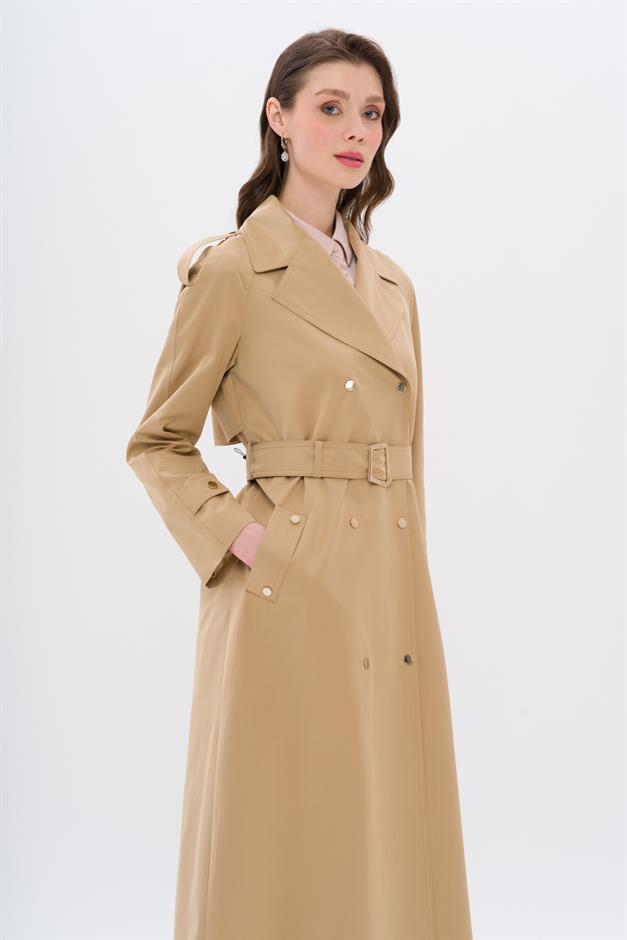 Water-Repellent Trench Coat with Cape and Epaulette Detail and Snap Closure CAMEL 6709