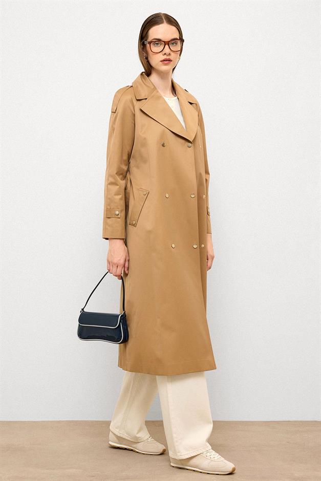 Water-Repellent Trench Coat with Cape and Epaulette Detail and Snap Closure K. KAMEL 6709