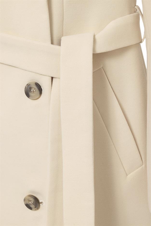 Double-Breasted Long Coat with Cape and Epaulette Detail IVORY 3013