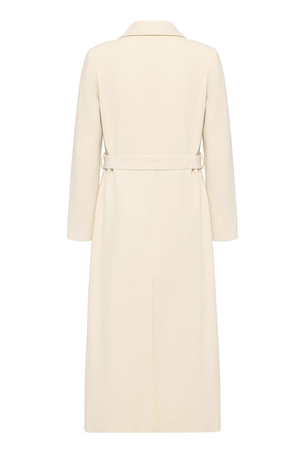 Double-Breasted Long Coat with Cape and Epaulette Detail IVORY 3013