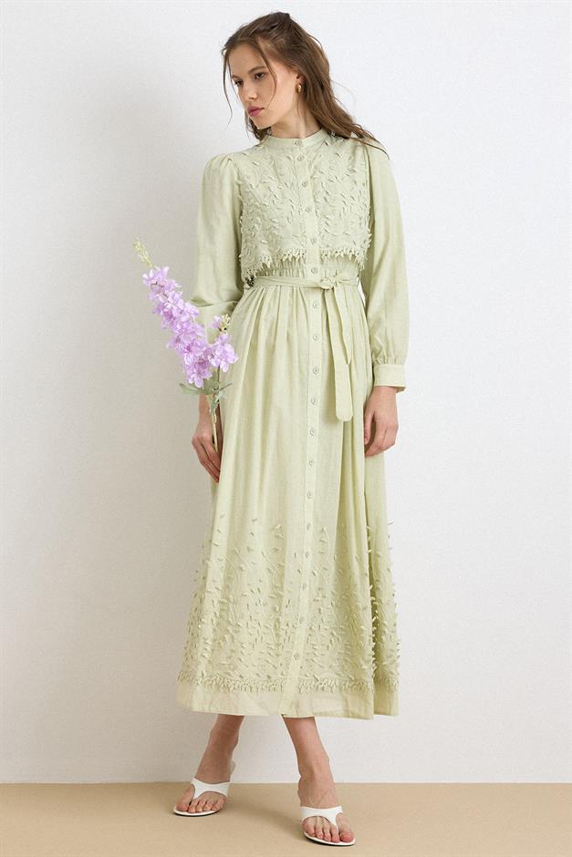 Pelerin ve Eteği Üç Boyutlu Aplikeli Exclusive Elbise ÇAĞLA 9432-E