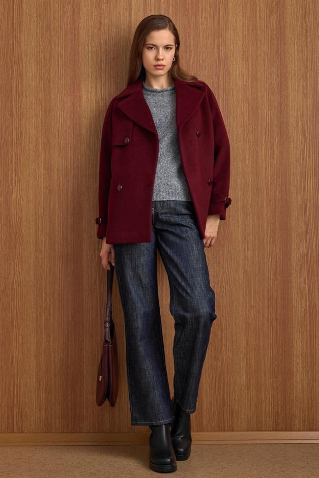 Pelerin ve Kol Patı Detaylı Kruvaze Kısa Kaban MÜRDÜM 3161