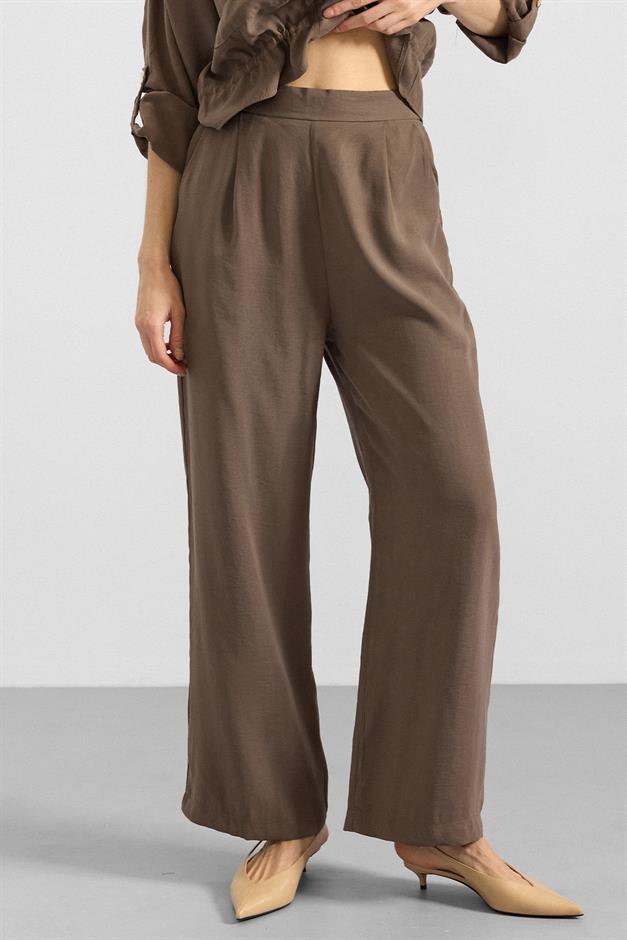 Pileli Salaş Modal Pantolon HAKİ 7589