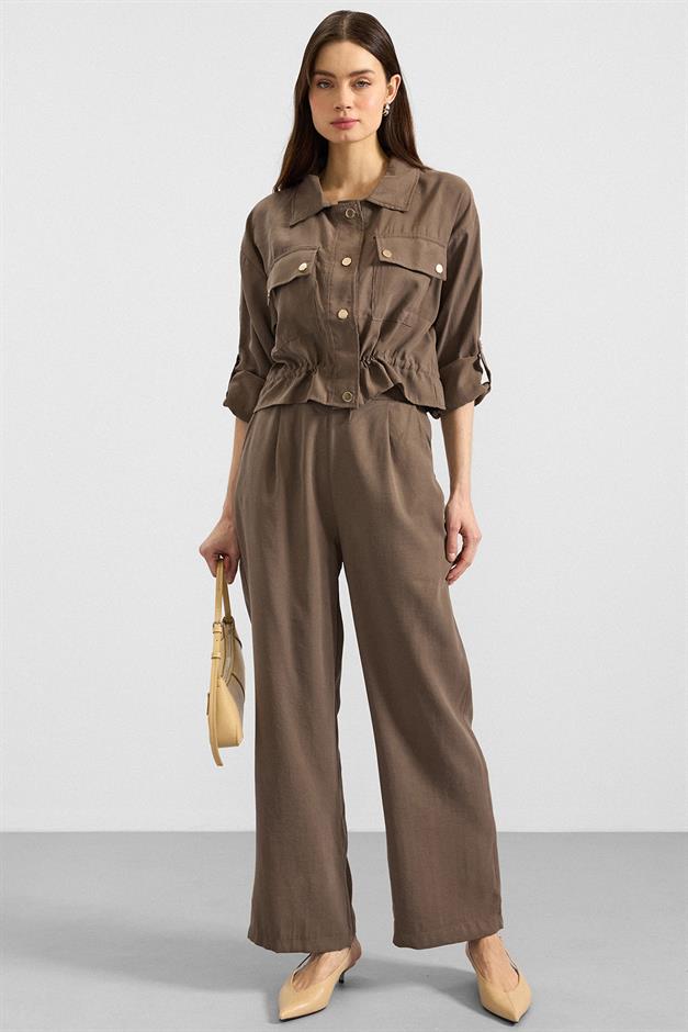 Pileli Salaş Modal Pantolon HAKİ 7589