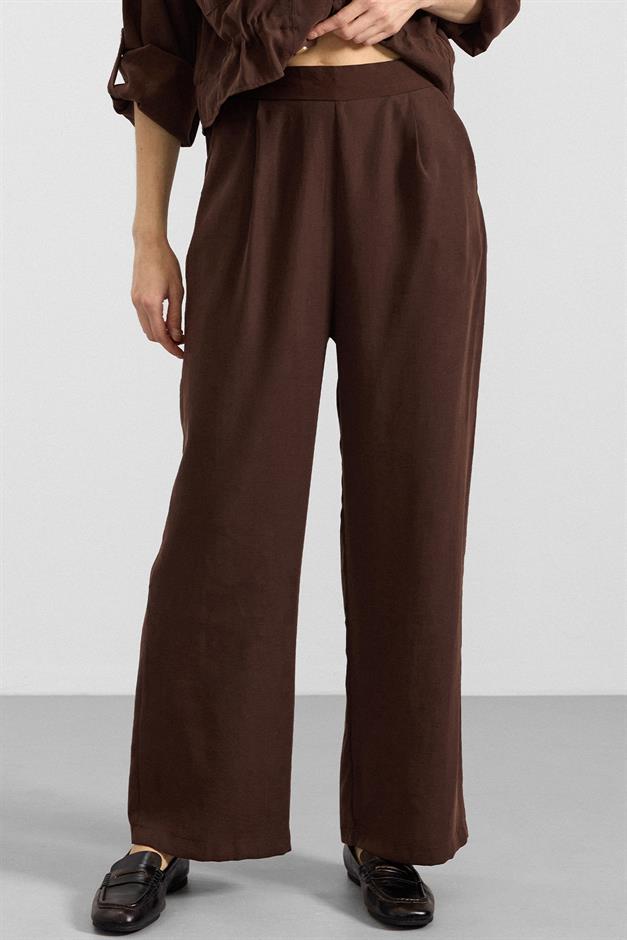 Pileli Salaş Modal Pantolon KAHVE 7589