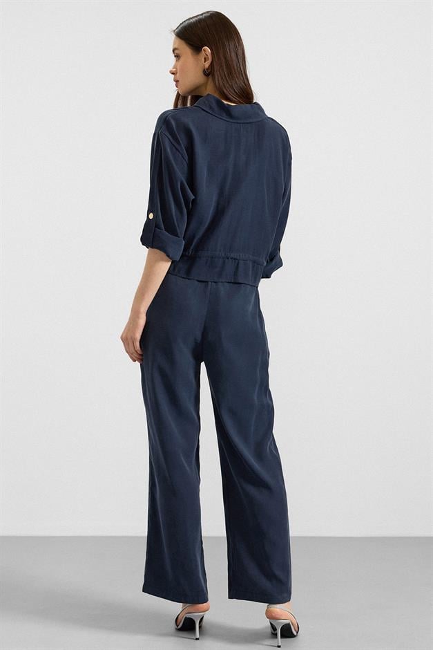 Pileli Salaş Modal Pantolon LACİVERT 7589