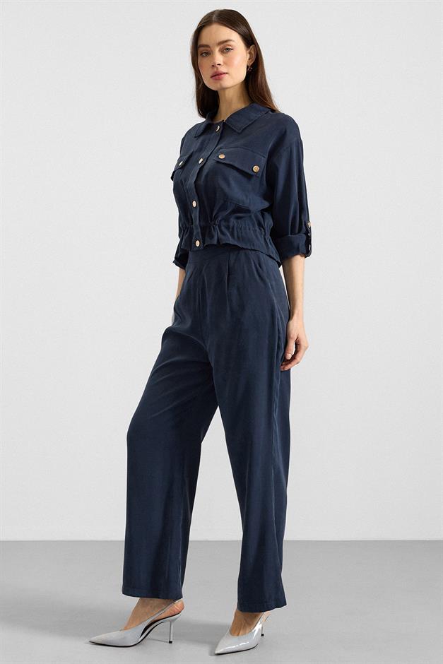 Pileli Salaş Modal Pantolon LACİVERT 7589