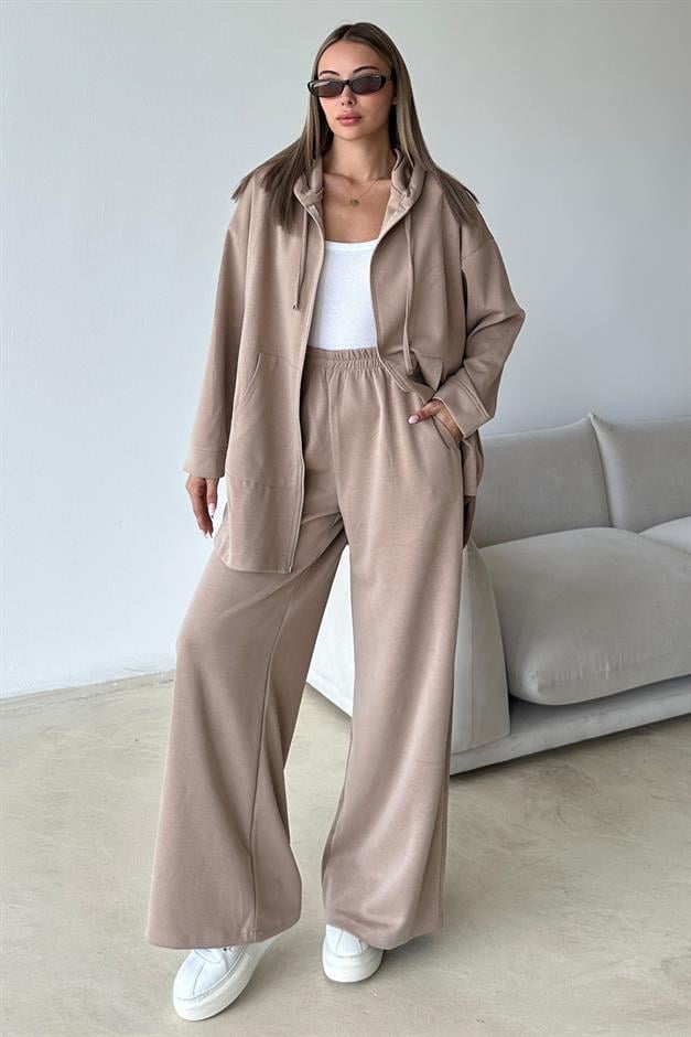 Premium Fabric Sweat Trouser Set CAMEL 9370-TK