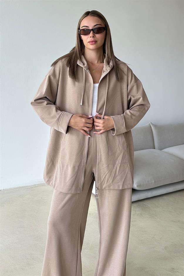 Premium Fabric Sweat Trouser Set CAMEL 9370-TK