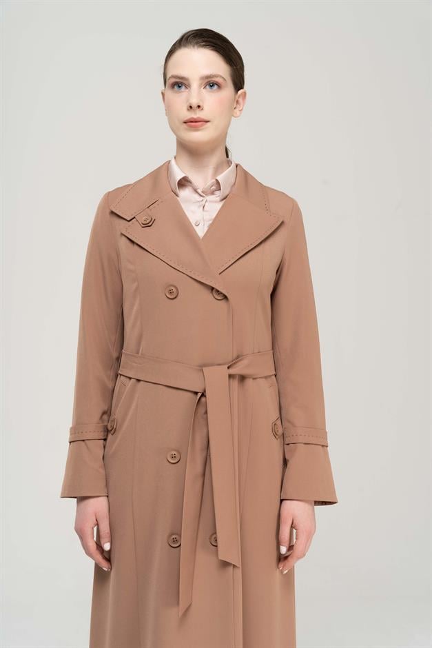 Punto Detaylı Kruvaze Astarlı Pardesü KAMEL 6551