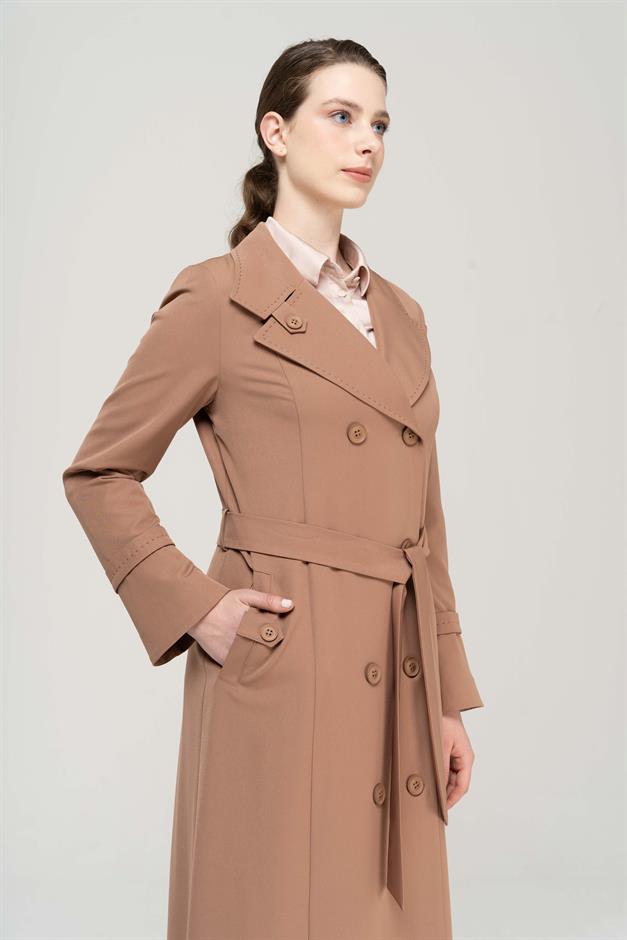 Punto Detaylı Kruvaze Astarlı Pardesü KAMEL 6551