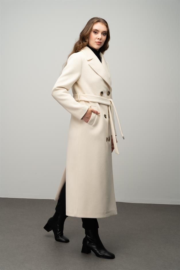 Double-Breasted Exclusive Coat with Punto Detail IVORY 3055