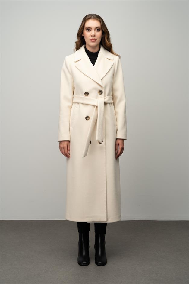 Double-Breasted Exclusive Coat with Punto Detail IVORY 3055