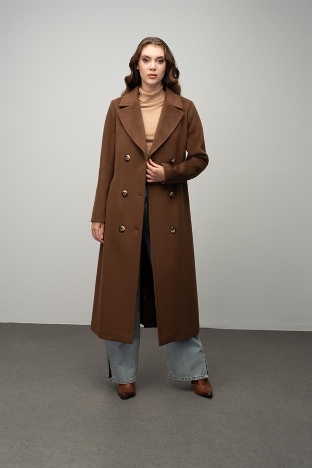 Double-Breasted Exclusive Coat with Punto Detail TOBACCO 3055