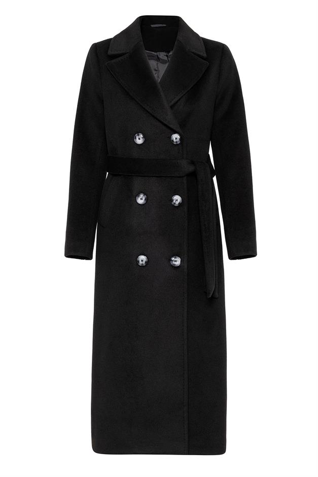 معطف حصري مزدوج الصدر مع تفاصيل بونتو أسود 3055