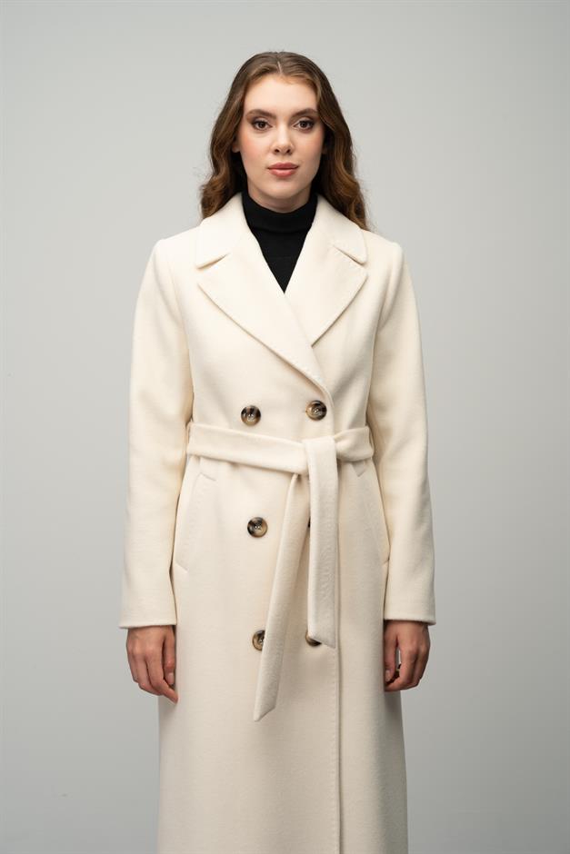 Double-Breasted Exclusive Coat with Punto Detail IVORY 3055