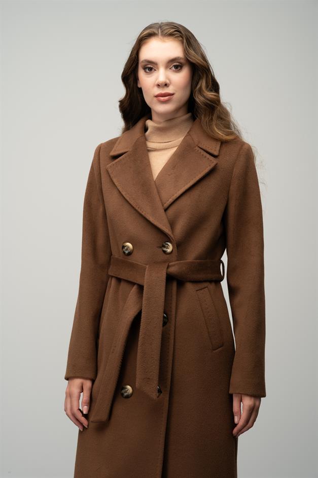 Double-Breasted Exclusive Coat with Punto Detail TOBACCO 3055