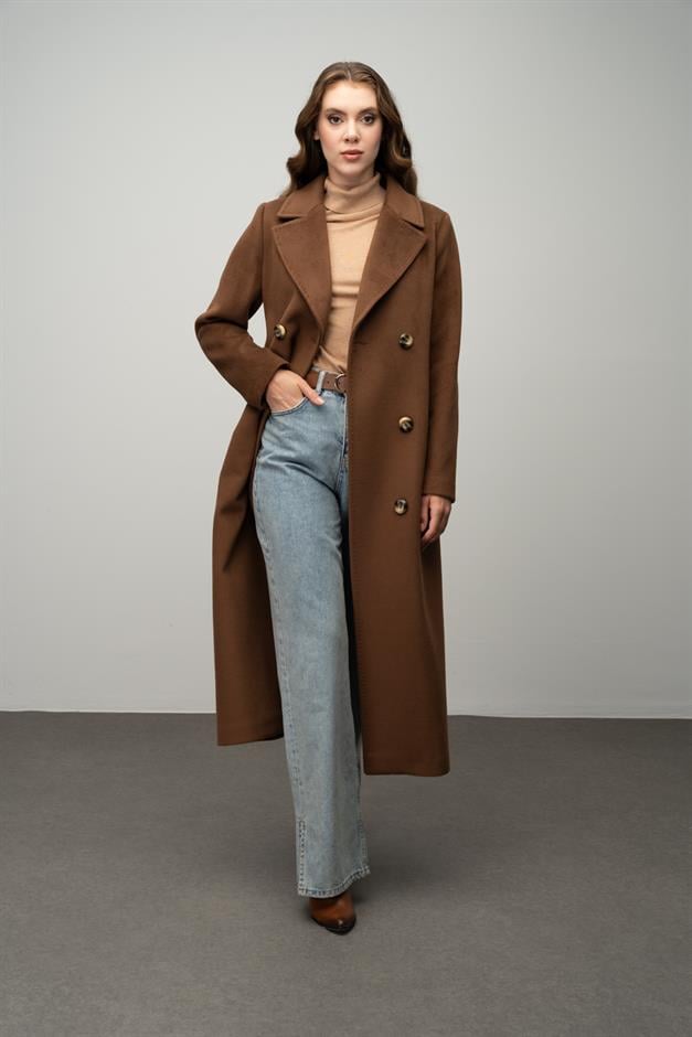 Double-Breasted Exclusive Coat with Punto Detail TOBACCO 3055