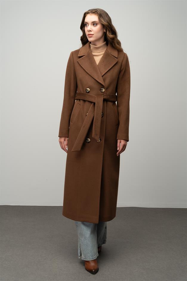Double-Breasted Exclusive Coat with Punto Detail TOBACCO 3055