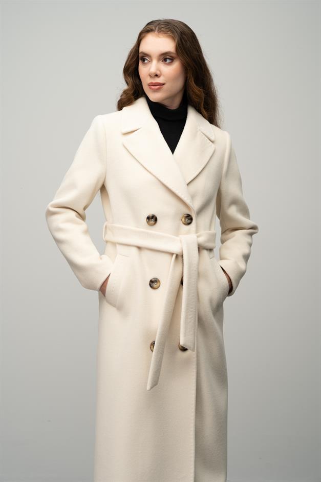 Double-Breasted Exclusive Coat with Punto Detail IVORY 3055