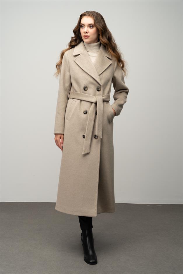 Double-Breasted Exclusive Coat with Punto Detail STONE 3055