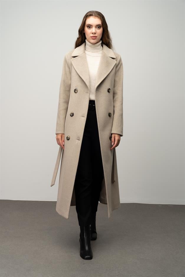 Double-Breasted Exclusive Coat with Punto Detail STONE 3055