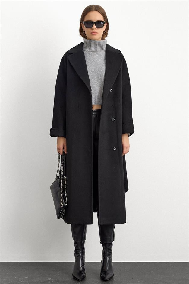 Punto Dikiş Detaylı Oversize Premium Kaban SİYAH 3108