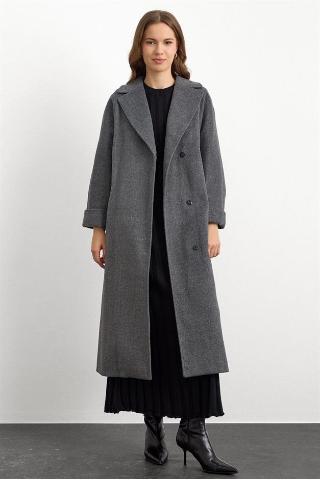 Punto Dikiş Detaylı Oversize Premium Kaban KOYU GRİ 3108