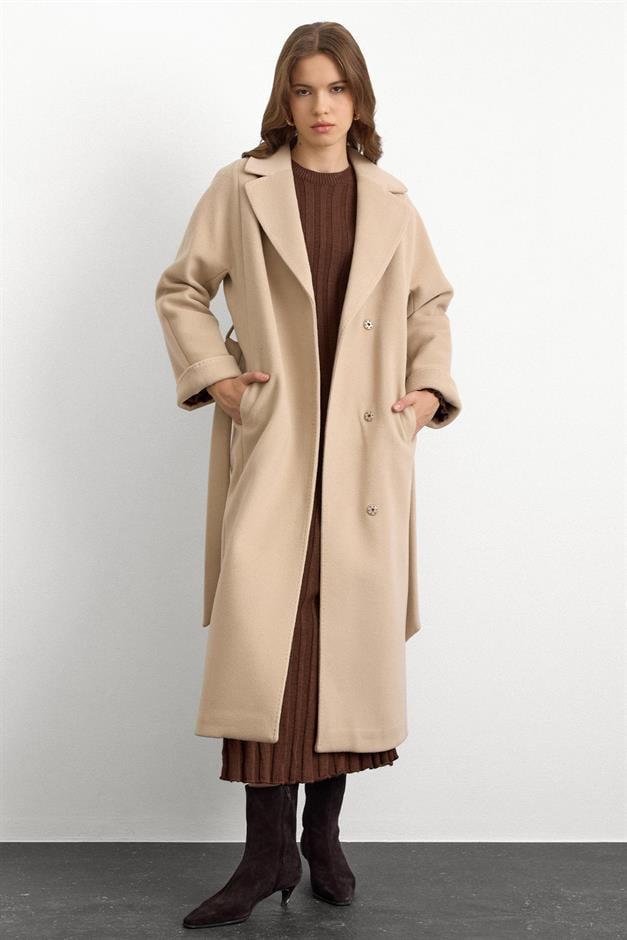 Punto Dikiş Detaylı Oversize Premium Kaban BEJ 3108