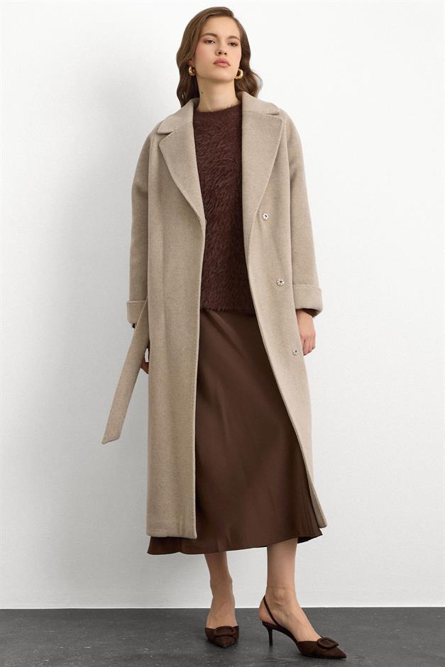 Punto Dikiş Detaylı Oversize Premium Kaban TAŞ MELANJ 3108