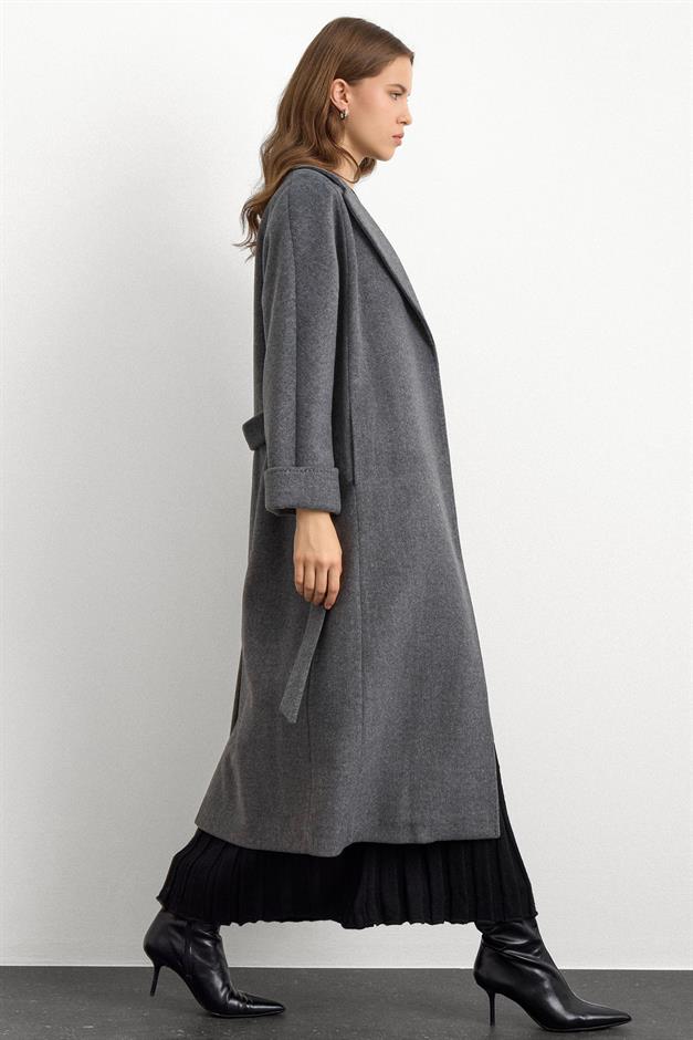 Punto Dikiş Detaylı Oversize Premium Kaban KOYU GRİ 3108