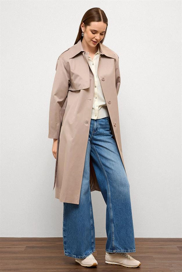 Comfortable Fit Water Repellent Trench Coat with Punto Stitching Detail STONE 6769