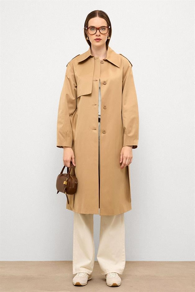 Comfortable Fit Water Repellent Trench Coat with Punto Stitching Detail CAMEL 6769
