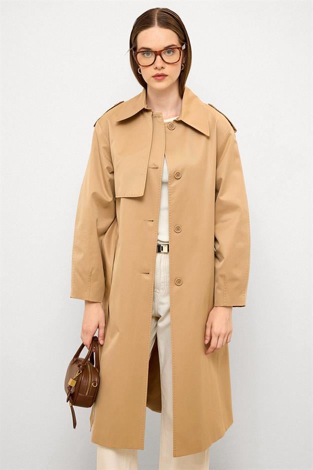 Comfortable Fit Water Repellent Trench Coat with Punto Stitching Detail CAMEL 6769