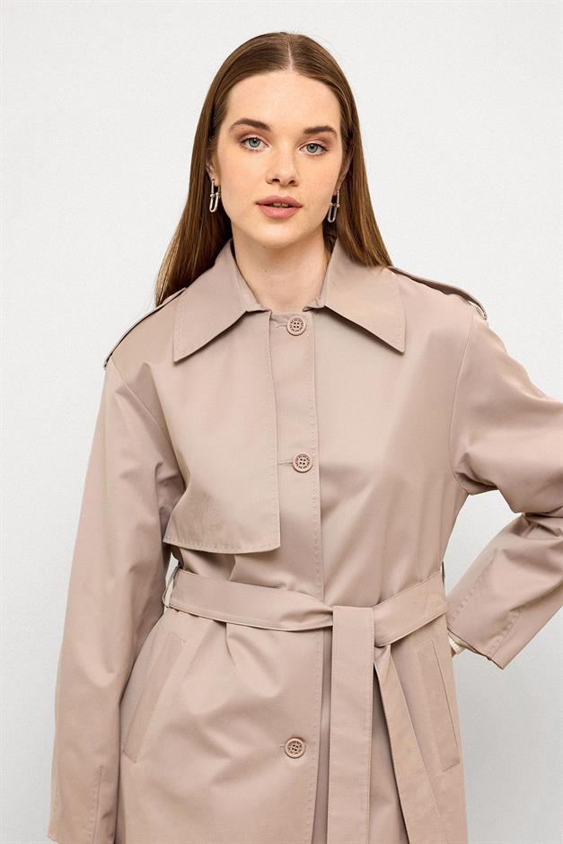 Comfortable Fit Water Repellent Trench Coat with Punto Stitching Detail STONE 6769
