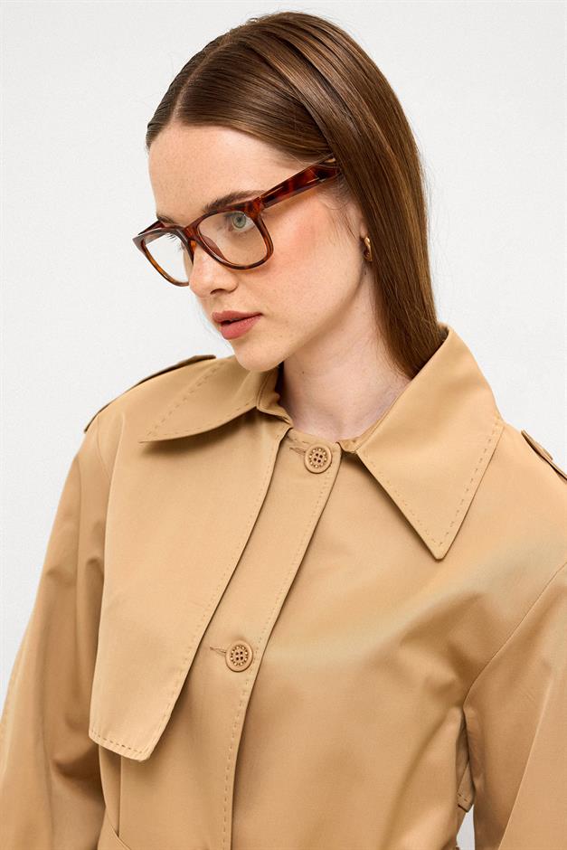 Comfortable Fit Water Repellent Trench Coat with Punto Stitching Detail CAMEL 6769